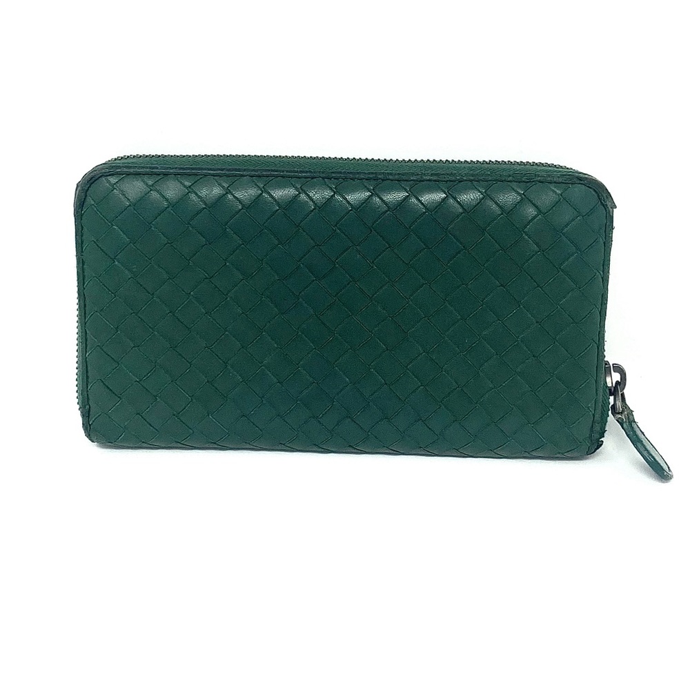 Bottega Veneta Dark Green Intrecciato Zip Around Wallet